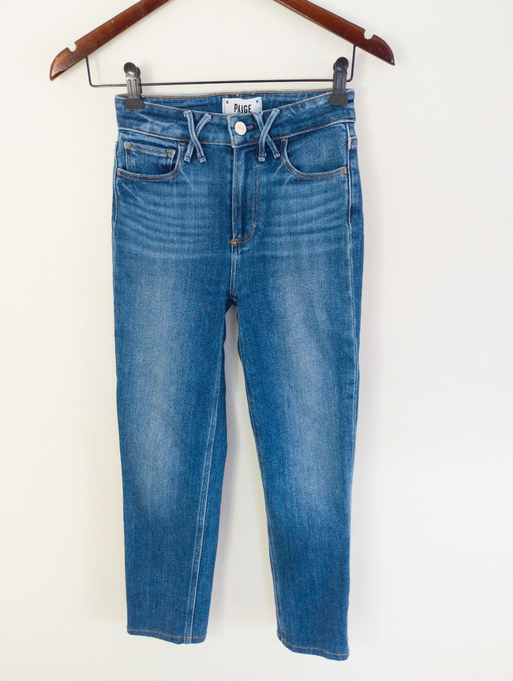 PAIGE Hoxton Slim Crop Criss Cross Riptide Jeans Size 24